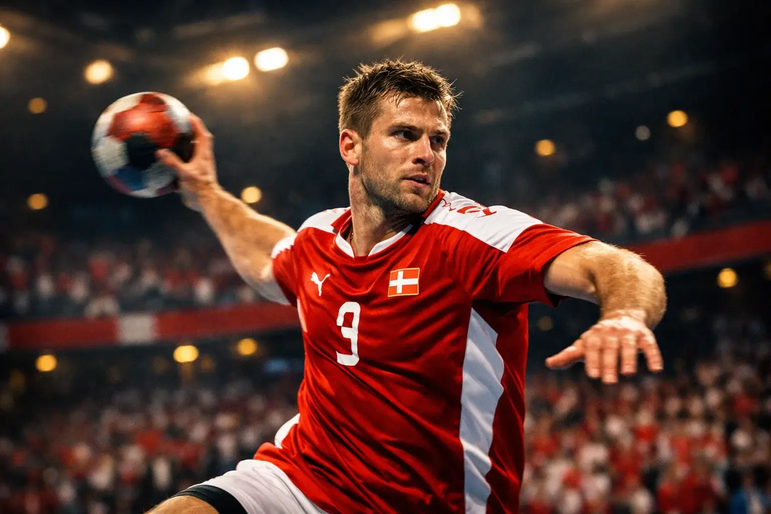 Dansk håndbold betting guide med spillere i aktion og odds-visualisering