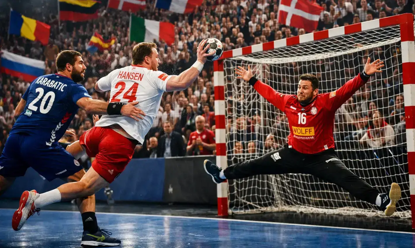 Intens håndboldkamp ved Europamesterskabet med europæiske tophold